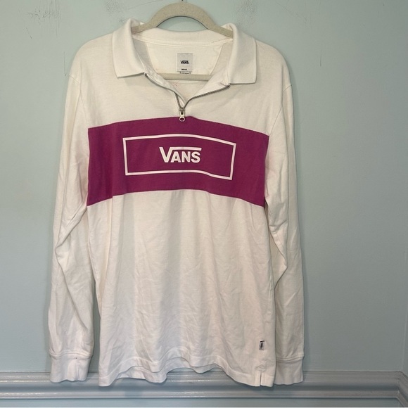 Vans White & Purple Quarter Zip Long-sleeve Pullover Size Medium - Picture 1 of 7